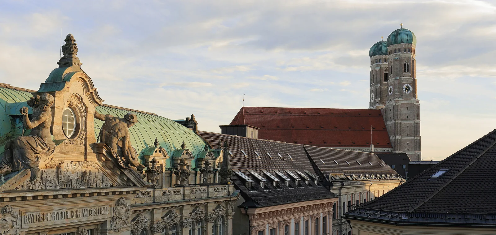 View of Munich's Frauenkirche and historic buildings